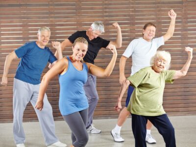 group of adults working out